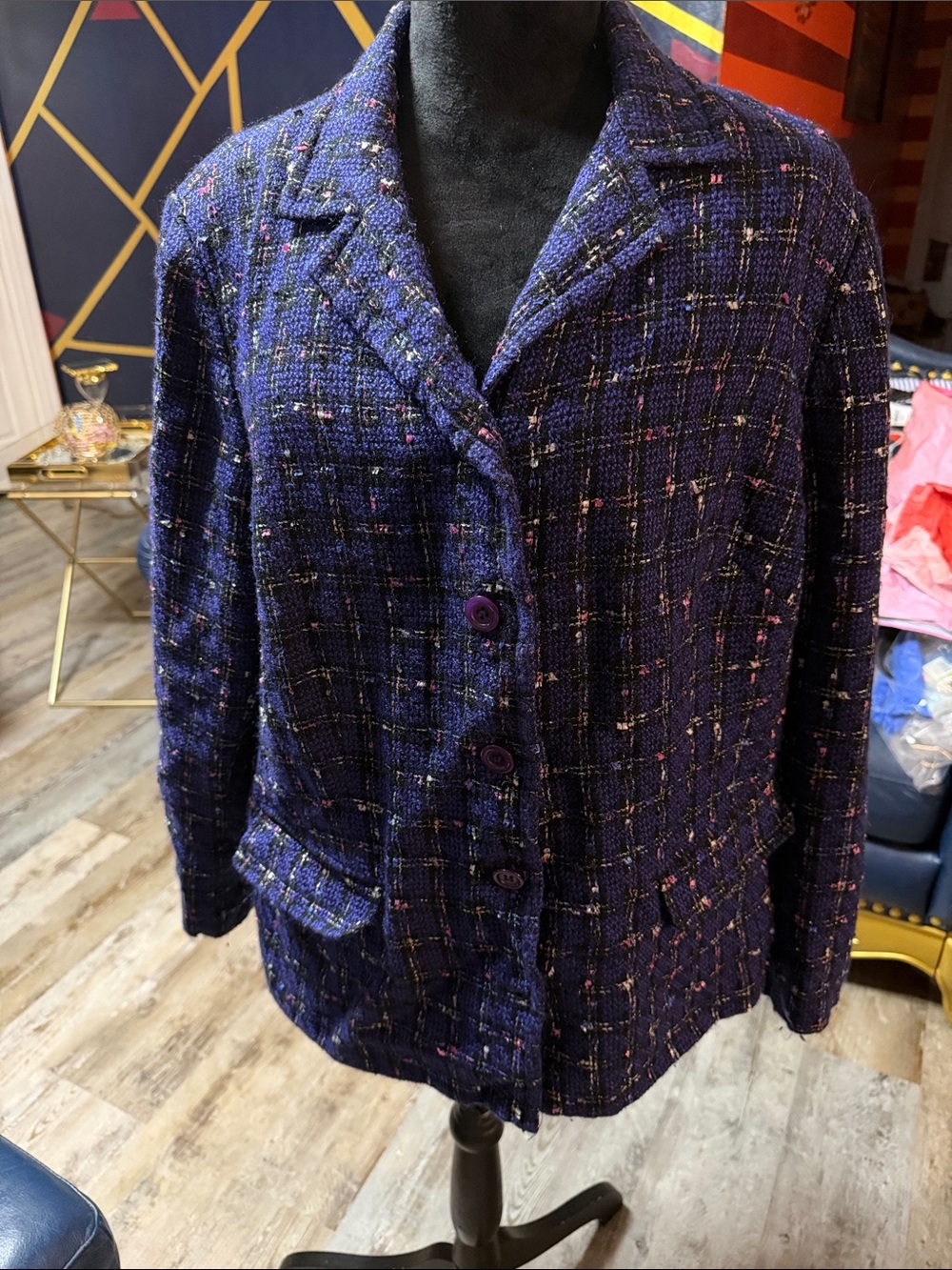 Vintage Joan Leslie Women’s Purple Tweed Button-Up Blazer